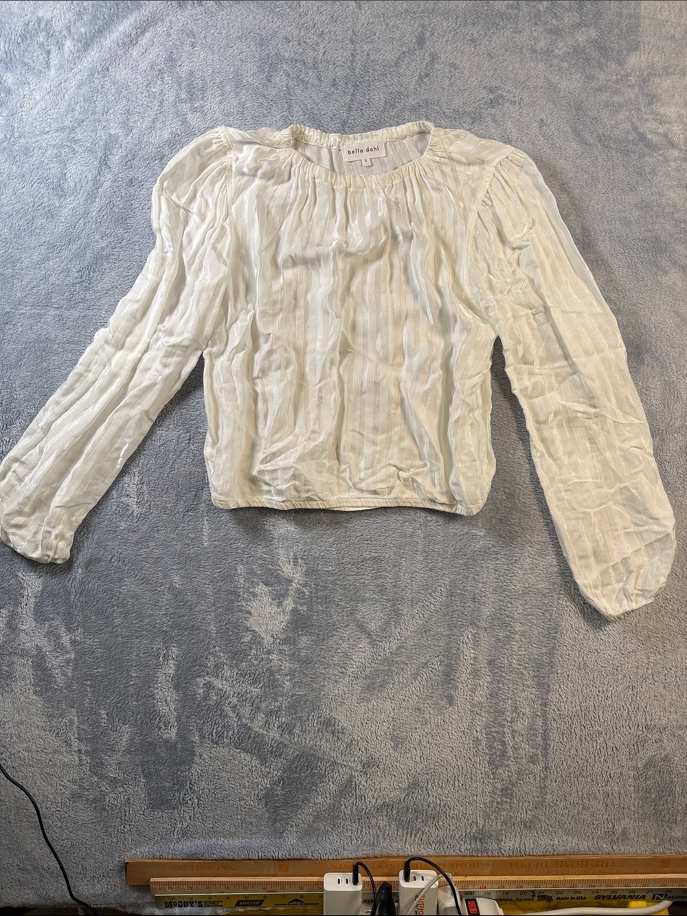 Bella Dahl Ivory Textured Long-Sleeve Peasant Blouse #3135